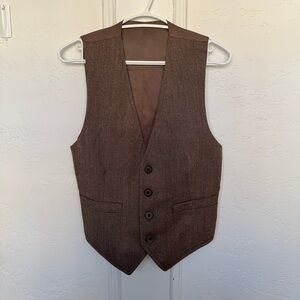 Men's Brown Herringbone Vest - Classic Waistcoat
